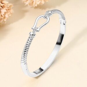 Horsebit Buckle Accent Twisted Hinged Bangle Bracelet